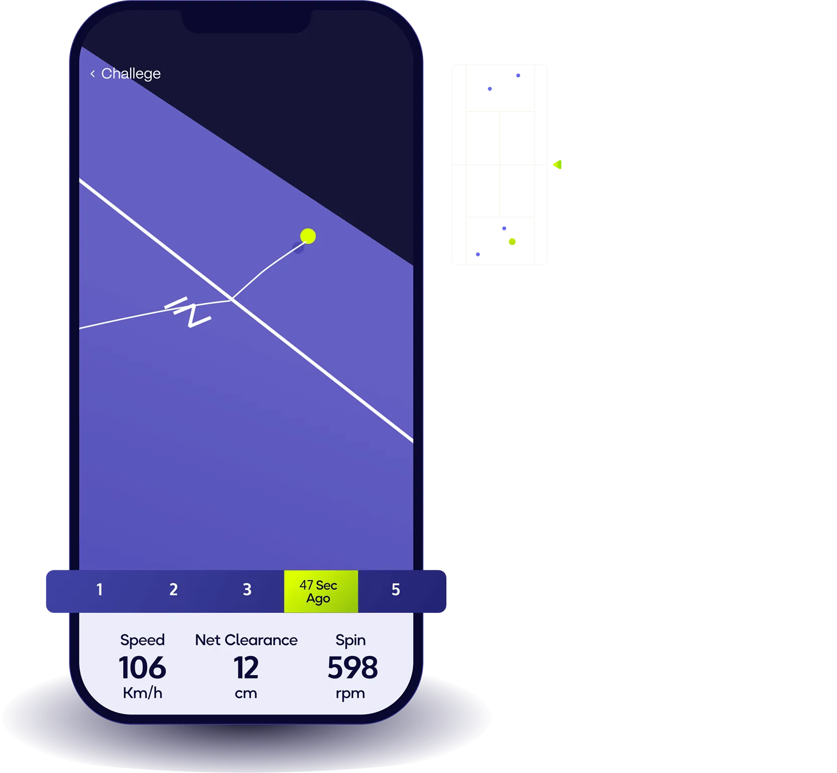 Tela do app Baseline Vision com line calling e challenges