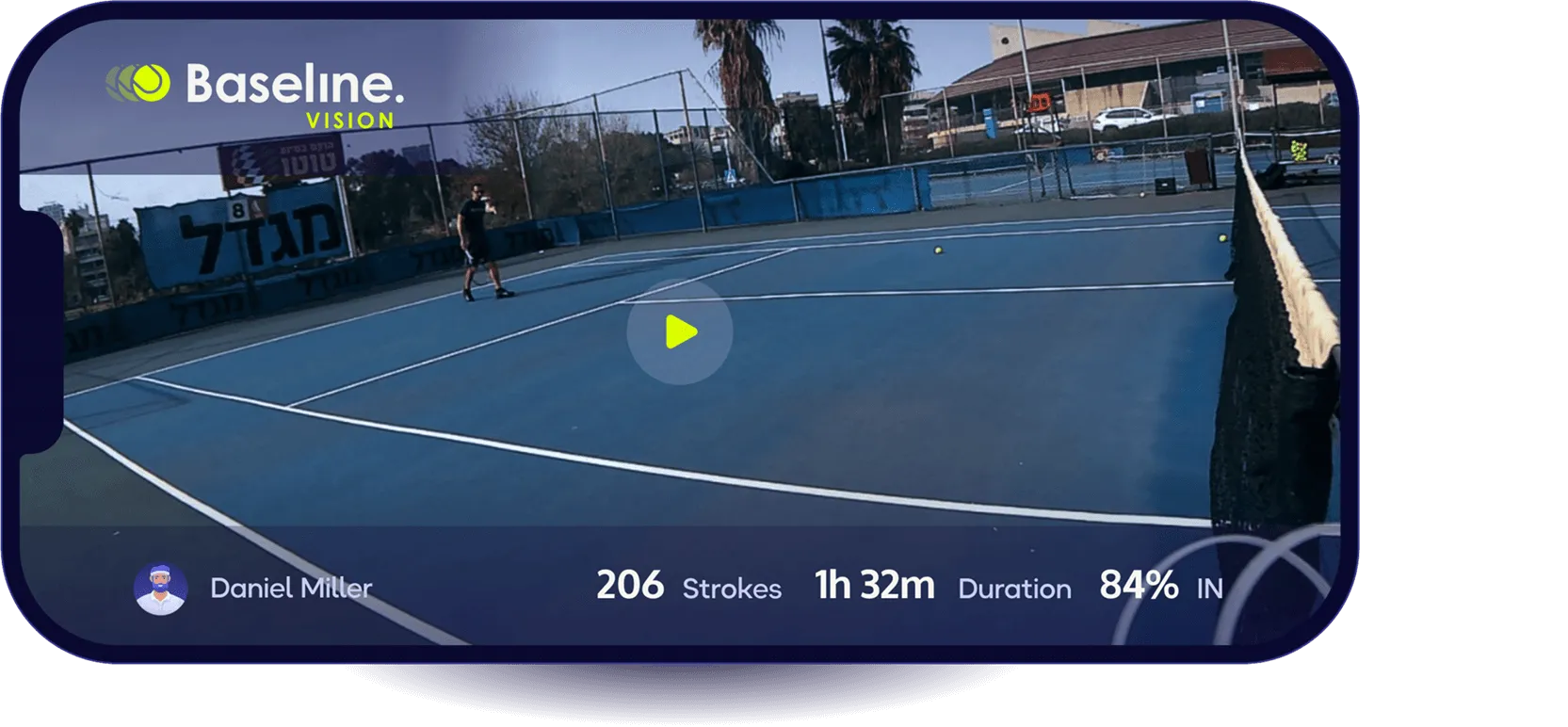 Tela do app Baseline Vision com replays de vídeo e downloads
